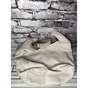 Michael Kors Gold Logo Vanilla Ivory Large Leather Shoulder Bag Handbag Purse
